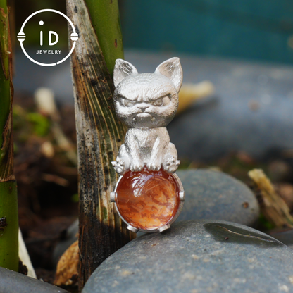 Silver Dog Pendant with Red Hematoid Quartz, 925 Sterling Silver Necklace, Fairytale Animal Jewelry, Gift for Her Birthday