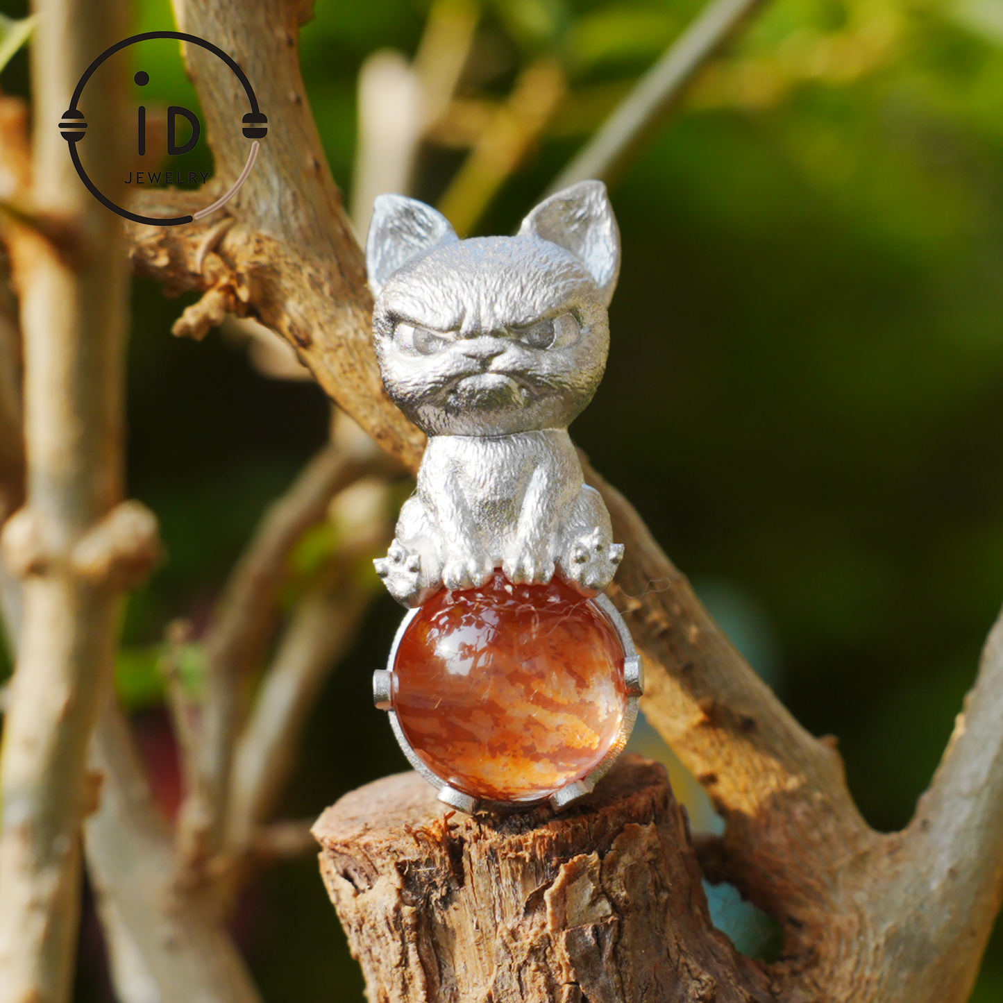 Silver Dog Pendant with Red Hematoid Quartz, 925 Sterling Silver Necklace, Fairytale Animal Jewelry, Gift for Her Birthday