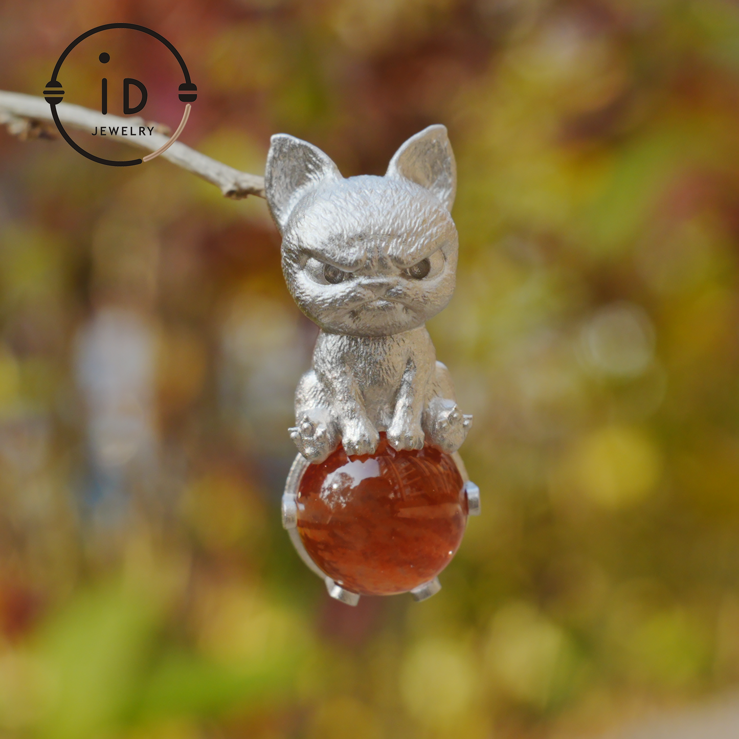 Silver Dog Pendant with Red Hematoid Quartz, 925 Sterling Silver Necklace, Fairytale Animal Jewelry, Gift for Her Birthday