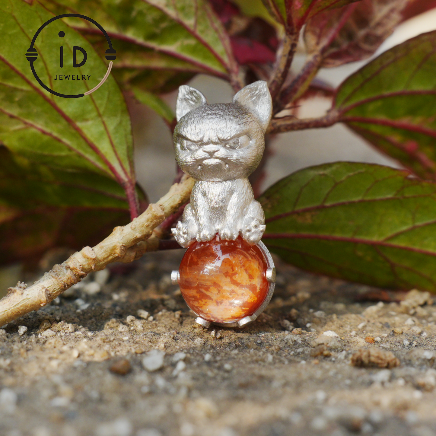 Silver Dog Pendant with Red Hematoid Quartz, 925 Sterling Silver Necklace, Fairytale Animal Jewelry, Gift for Her Birthday