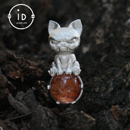 Silver Dog Pendant with Red Hematoid Quartz, 925 Sterling Silver Necklace, Fairytale Animal Jewelry, Gift for Her Birthday