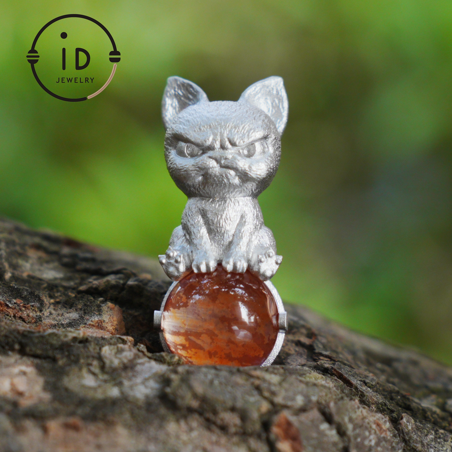 Silver Dog Pendant with Red Hematoid Quartz, 925 Sterling Silver Necklace, Fairytale Animal Jewelry, Gift for Her Birthday