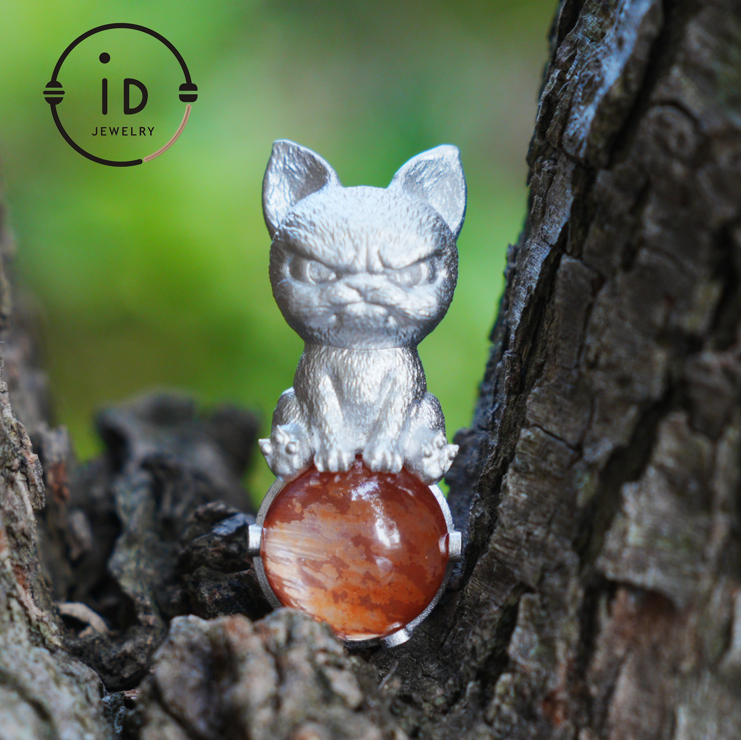 Silver Dog Pendant with Red Hematoid Quartz, 925 Sterling Silver Necklace, Fairytale Animal Jewelry, Gift for Her Birthday