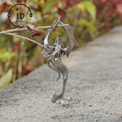 Silver Pendant with Ocean Blue Stone, Gothic Capricorn Necklace, Fantasy Jewelry for Women, Unique Gift Birthday Astrology