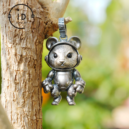 Silver Pendant with Black Onyx, Movable Animal Figure Necklace, Gothic Jewelry for Men and Women, Birthday Gift Unisex