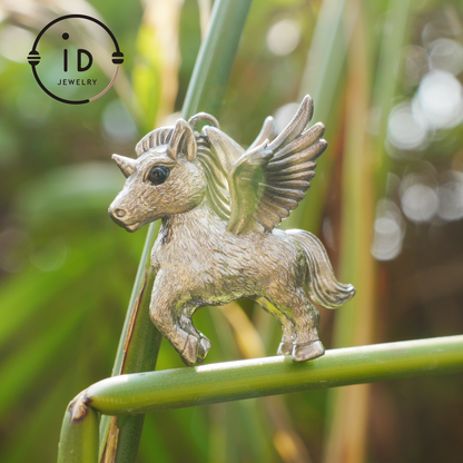 925 Silver Unicorn Pendant with Onyx Eyes, Pegasus Gothic Necklace Handmade Fantasy Jewelry, Gift for Women Birthday or Christmas