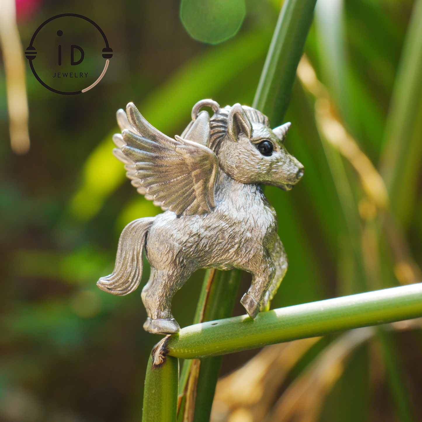 925 Silver Unicorn Pendant with Onyx Eyes, Pegasus Gothic Necklace Handmade Fantasy Jewelry, Gift for Women Birthday or Christmas