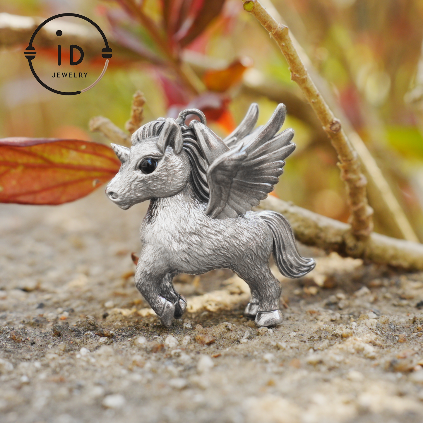 925 Silver Unicorn Pendant with Onyx Eyes, Pegasus Gothic Necklace Handmade Fantasy Jewelry, Gift for Women Birthday or Christmas