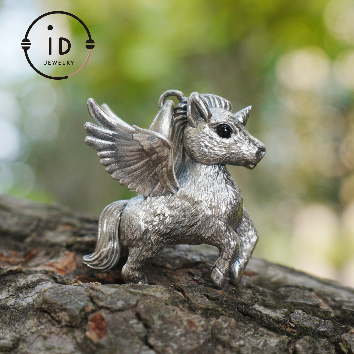 925 Silver Unicorn Pendant with Onyx Eyes, Pegasus Gothic Necklace Handmade Fantasy Jewelry, Gift for Women Birthday or Christmas