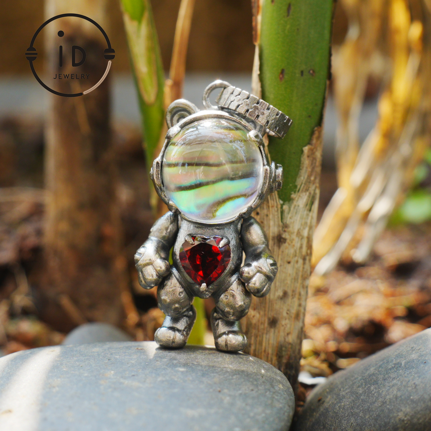 925 silver pendant with abalone shell & red garnet, handmade animal totem necklace in gothic fairytale style, gift for her, birthday