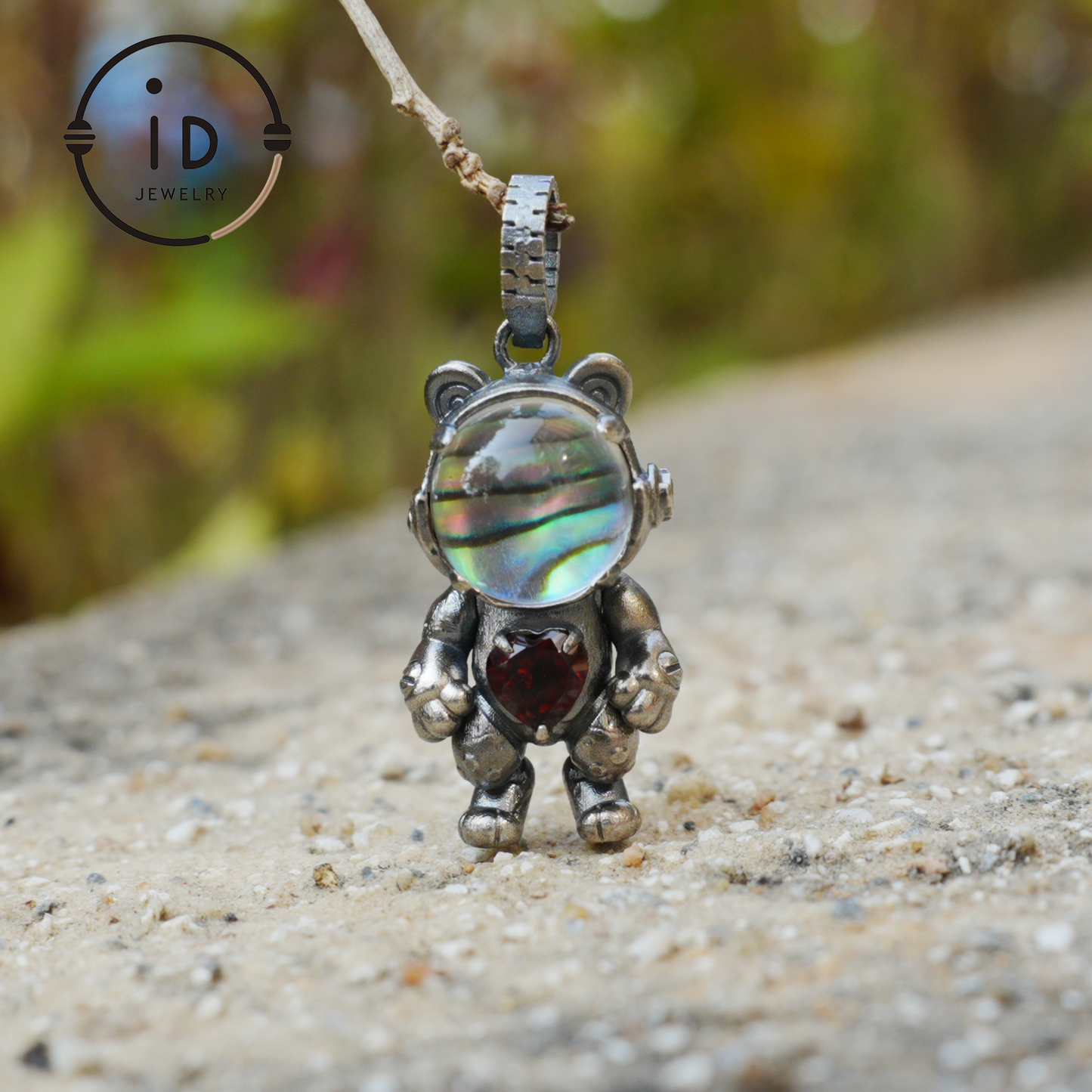 925 silver pendant with abalone shell & red garnet, handmade animal totem necklace in gothic fairytale style, gift for her, birthday