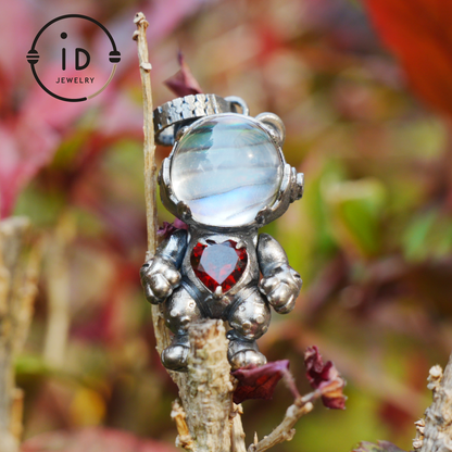 925 silver pendant with abalone shell & red garnet, handmade animal totem necklace in gothic fairytale style, gift for her, birthday