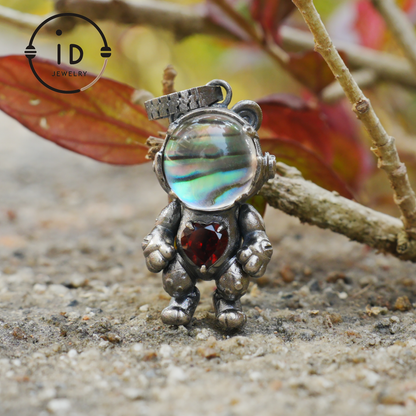 925 silver pendant with abalone shell & red garnet, handmade animal totem necklace in gothic fairytale style, gift for her, birthday