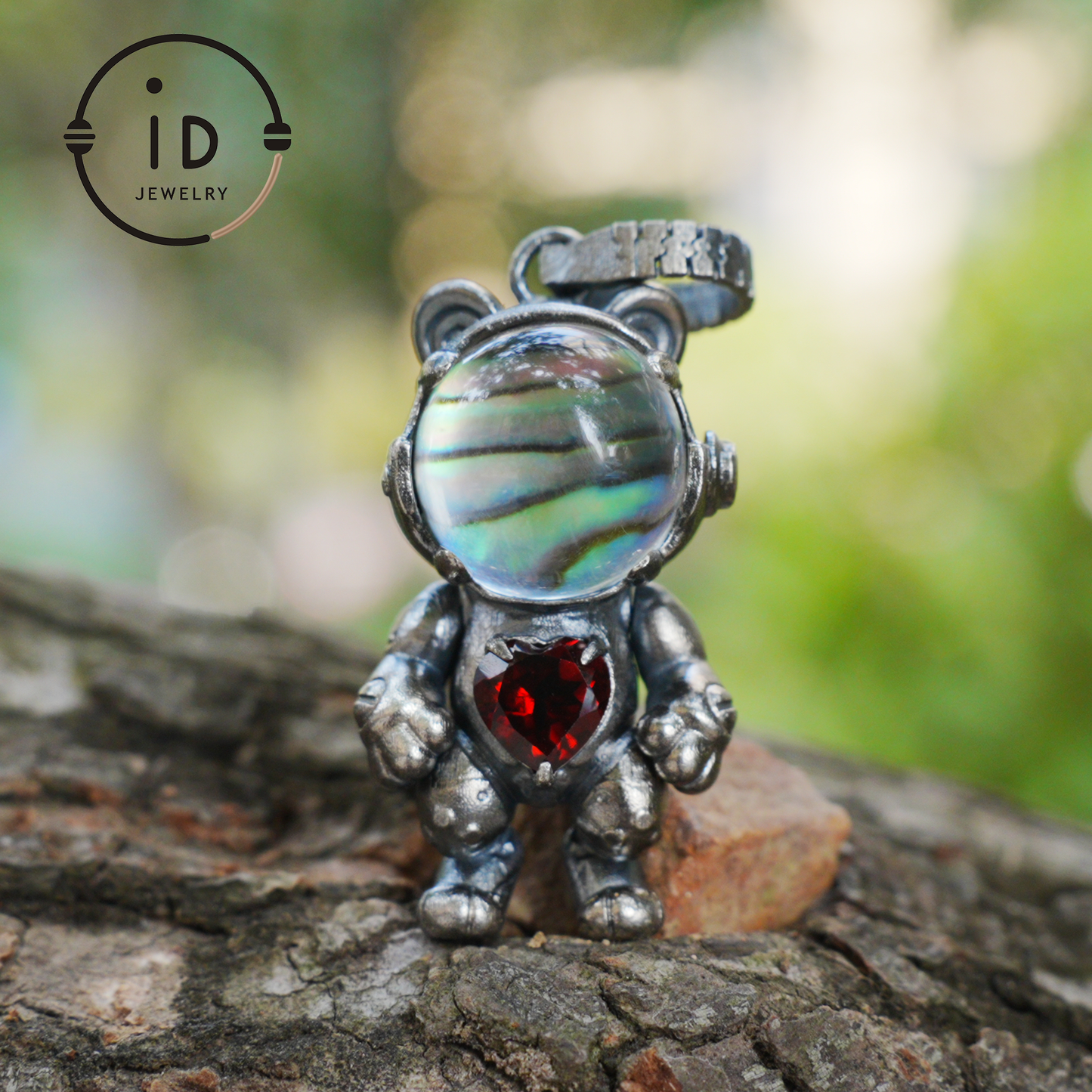 925 silver pendant with abalone shell & red garnet, handmade animal totem necklace in gothic fairytale style, gift for her, birthday