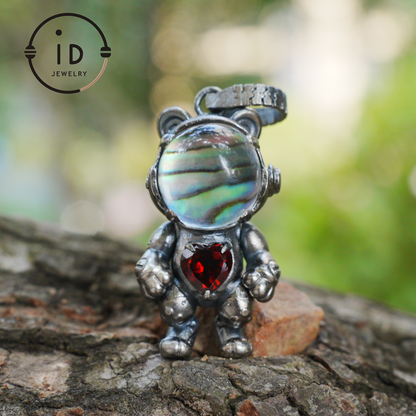 925 silver pendant with abalone shell & red garnet, handmade animal totem necklace in gothic fairytale style, gift for her, birthday