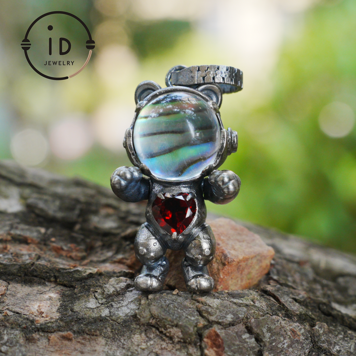 925 silver pendant with abalone shell & red garnet, handmade animal totem necklace in gothic fairytale style, gift for her, birthday