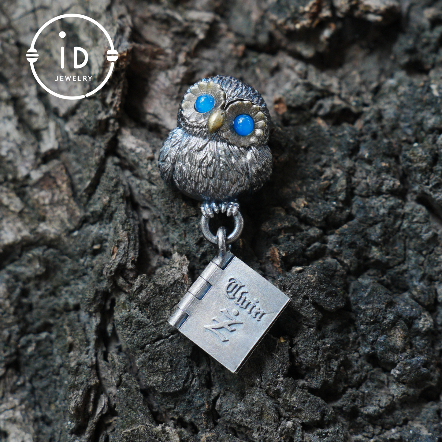 Owl Pendant with Blue Chalcedony in Oxidized 925 Silver Necklace Gothic Totem Jewelry Handmade Gift for Women Men Birthday Christmas