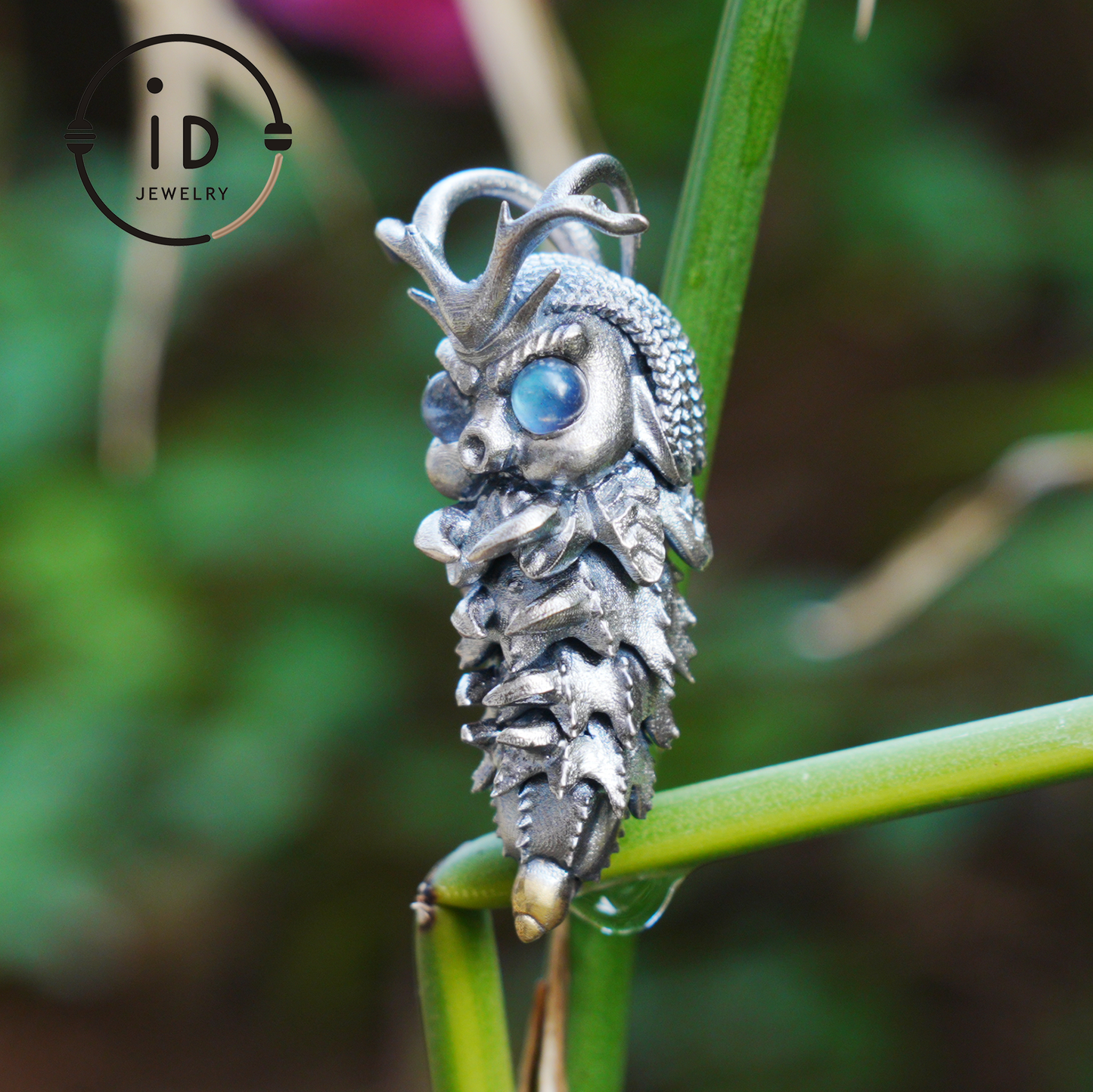 Labradorite Pendant in Silver Insect Form, Handmade Talisman with Movable Body, Gothic Jewelry Gift for Men