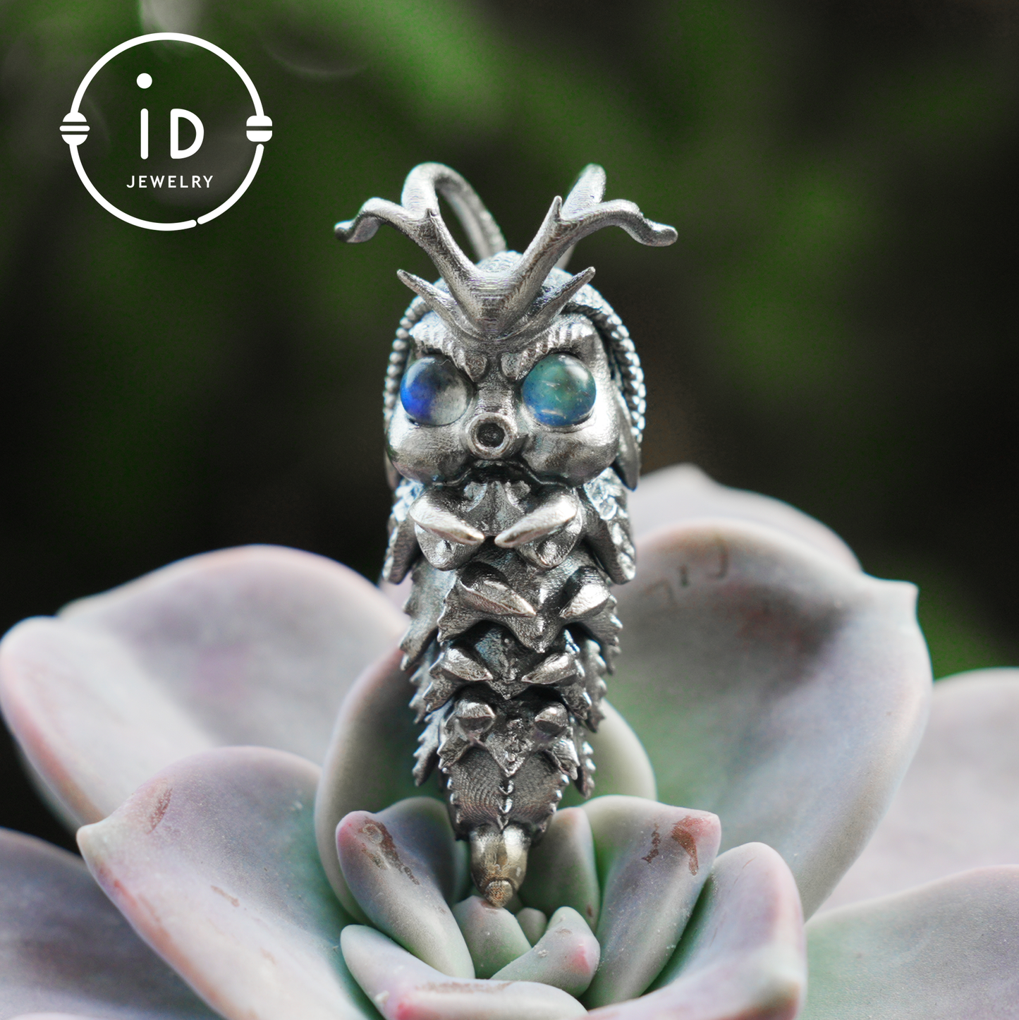 Labradorite Pendant in Silver Insect Form, Handmade Talisman with Movable Body, Gothic Jewelry Gift for Men