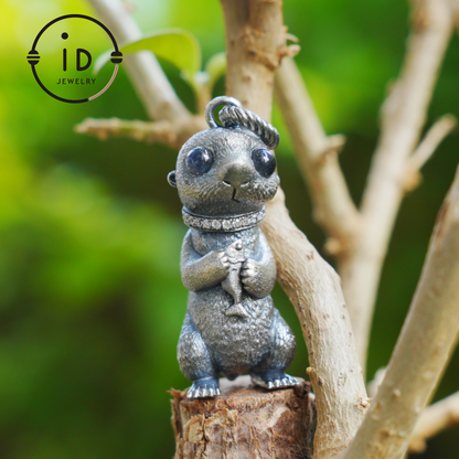 Gothic animal pendant with labradorite and zirconia in 925 silver, handmade vintage necklace in fairytale style, gift for her