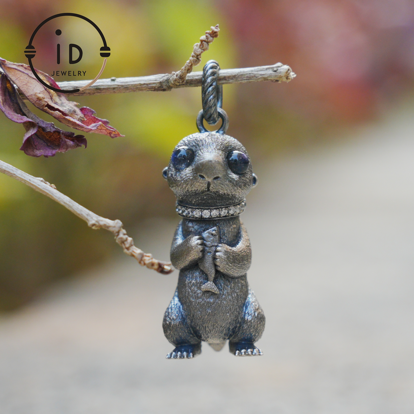 Gothic animal pendant with labradorite and zirconia in 925 silver, handmade vintage necklace in fairytale style, gift for her