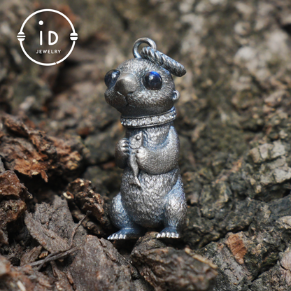 Gothic animal pendant with labradorite and zirconia in 925 silver, handmade vintage necklace in fairytale style, gift for her