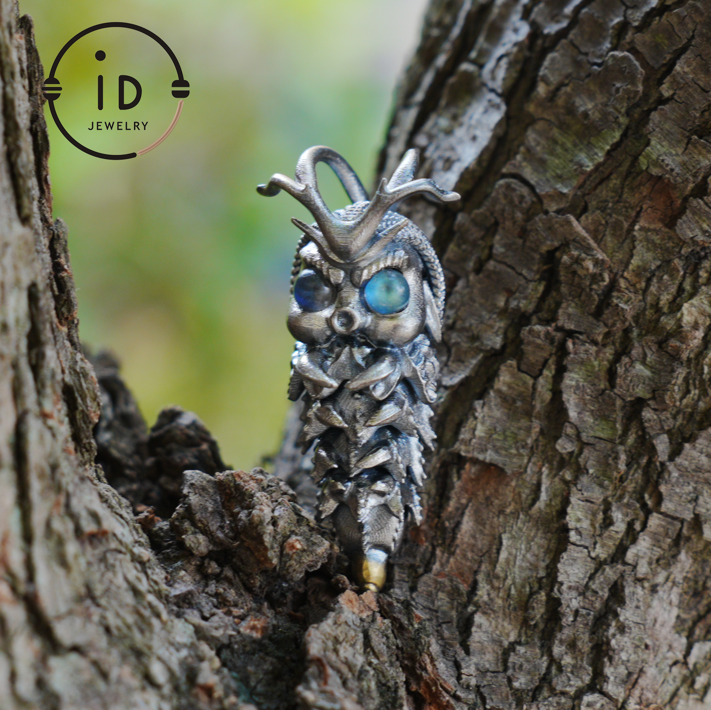 Labradorite Pendant in Silver Insect Form, Handmade Talisman with Movable Body, Gothic Jewelry Gift for Men