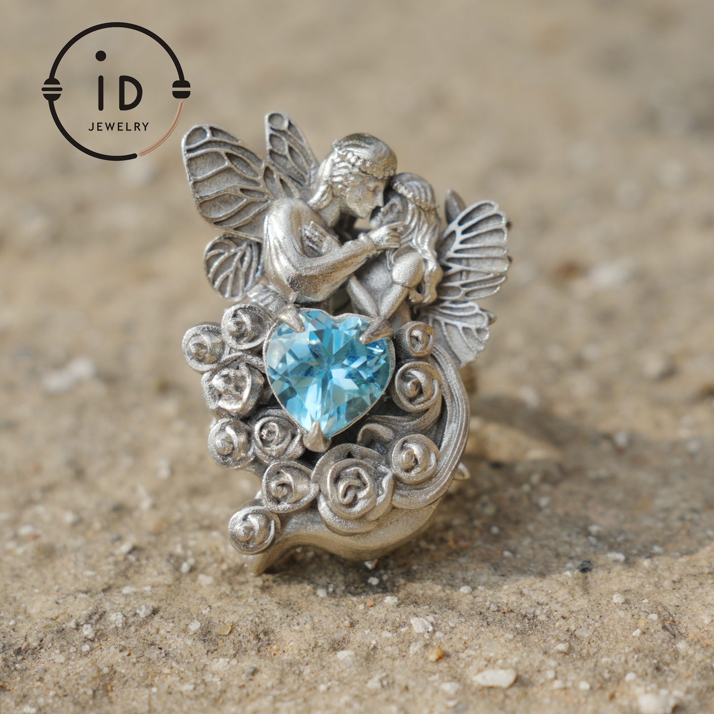 Adjustable Ring with Swiss Blue Topaz in 925 Silver, Oxidized Statement Ring in Gothic Fantasy Style, Handmade Jewelry Gift for Her