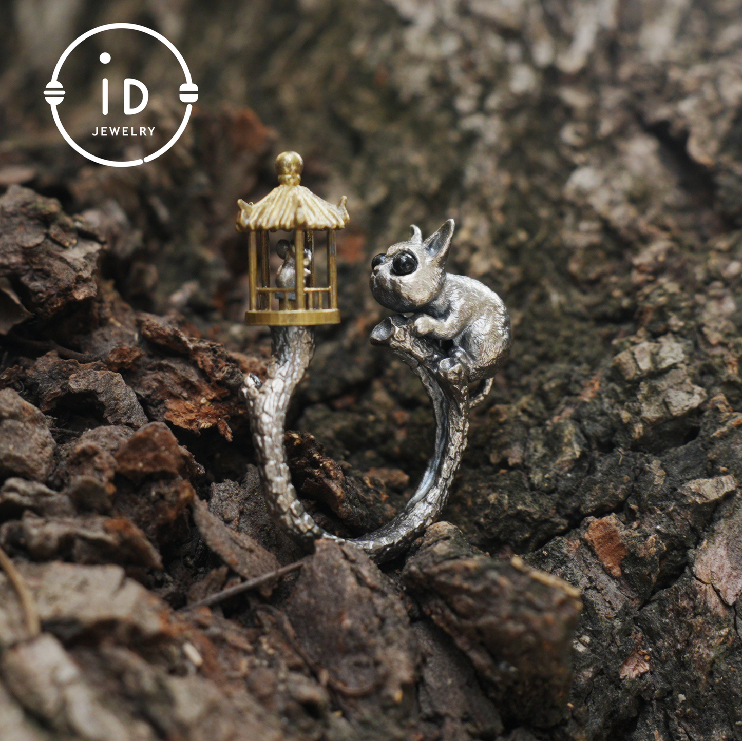 Adjustable Silver Cat Ring with Lantern & Black Onyx Eyes – Handmade Gothic Animal Jewelry, Totem Style Gift for Her, Birthday or Christmas