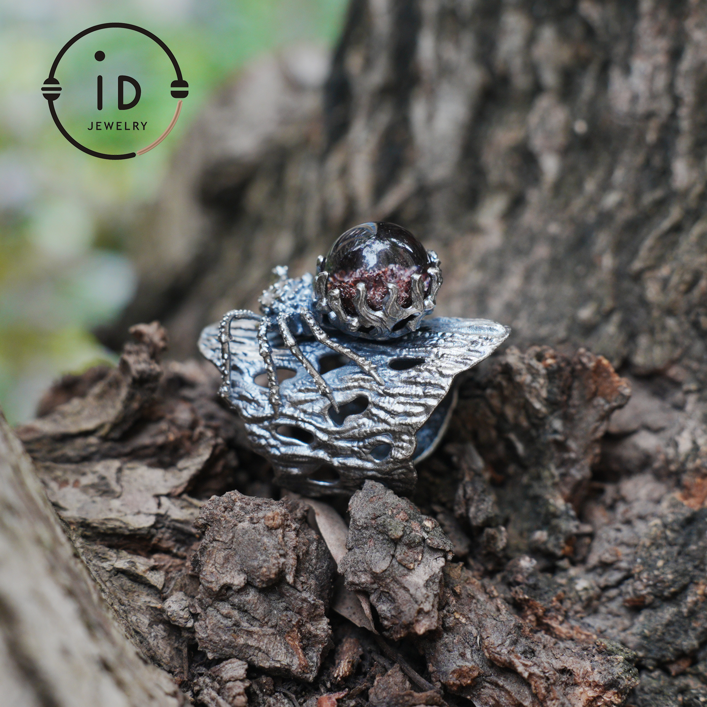 Phantom Quartz Spider Ring in 925 Silver, Adjustable Gothic Totem Statement Jewelry, Natural Stone Gift for Men and Women
