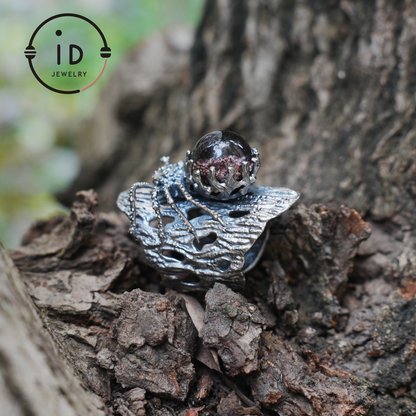 Phantom Quartz Spider Ring in 925 Silver, Adjustable Gothic Totem Statement Jewelry, Natural Stone Gift for Men and Women