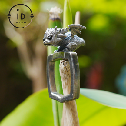 Dragon Ring and Pendant in 925 Sterling Silver with Black Onyx, Handcrafted Gothic Fantasy Jewelry Gift for Men and Women