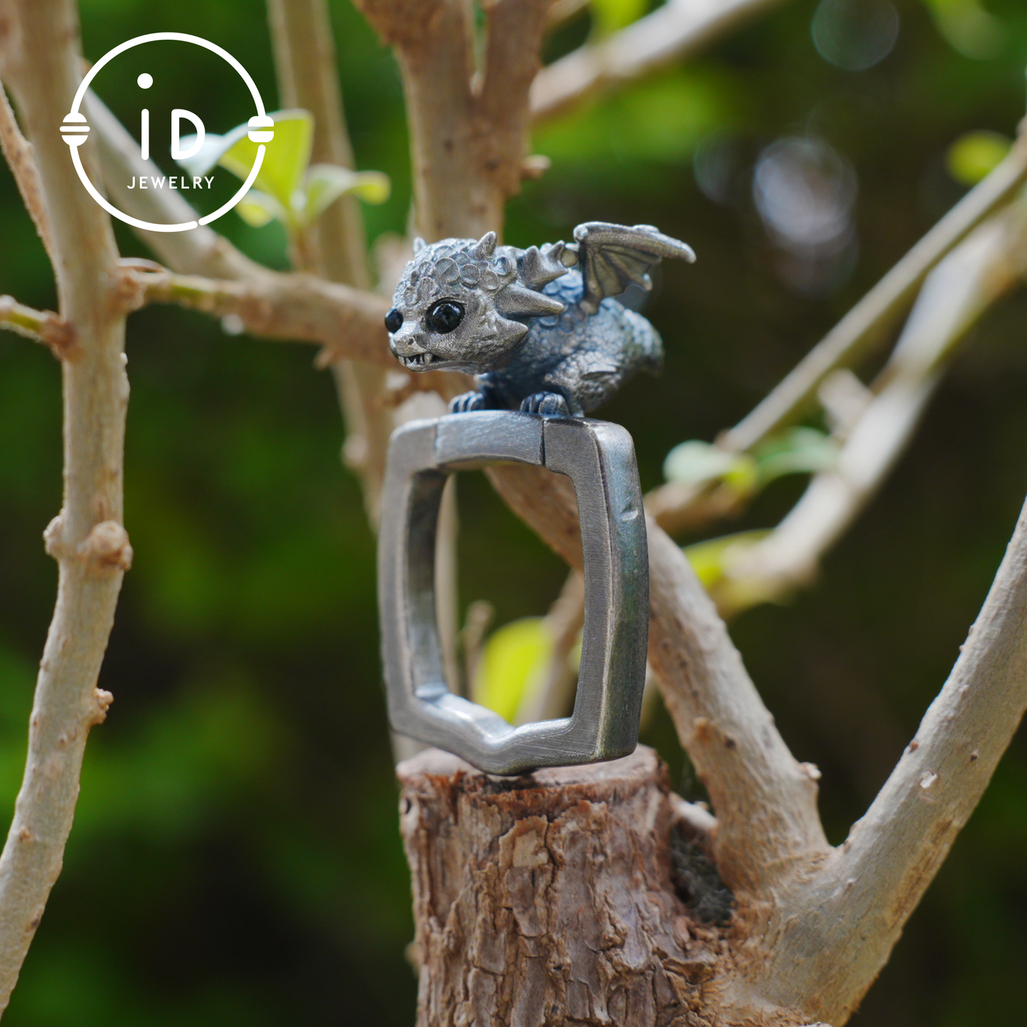 Dragon Ring and Pendant in 925 Sterling Silver with Black Onyx, Handcrafted Gothic Fantasy Jewelry Gift for Men and Women