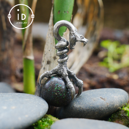 Gothic Dragon Claw Pendant with Opal Stone, Oxidized Silver Jewelry, Mystical Talisman for Men, Birthday Gift Idea