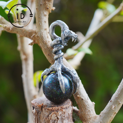 Gothic Dragon Claw Pendant with Opal Stone, Oxidized Silver Jewelry, Mystical Talisman for Men, Birthday Gift Idea