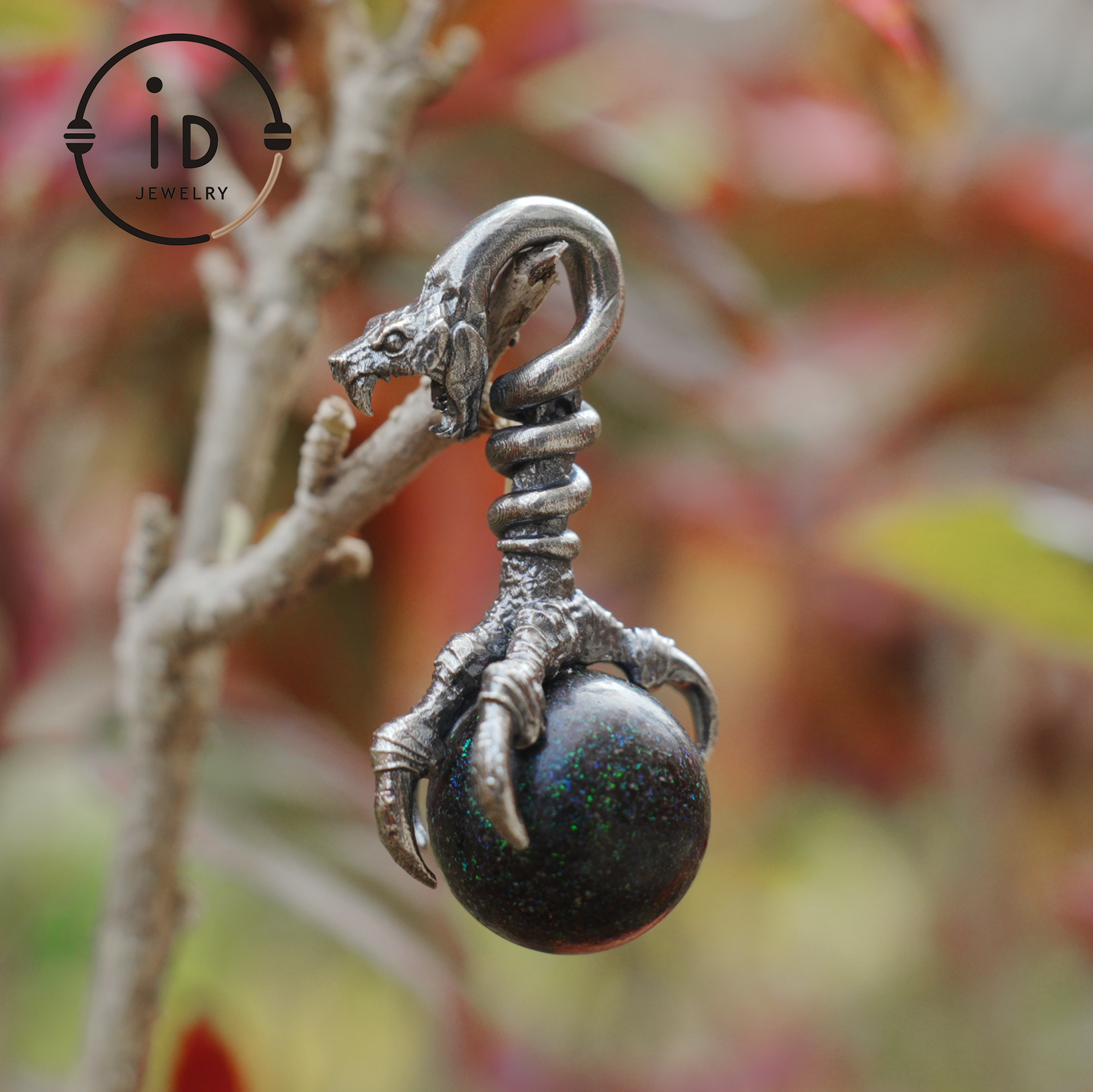Gothic Dragon Claw Pendant with Opal Stone, Oxidized Silver Jewelry, Mystical Talisman for Men, Birthday Gift Idea
