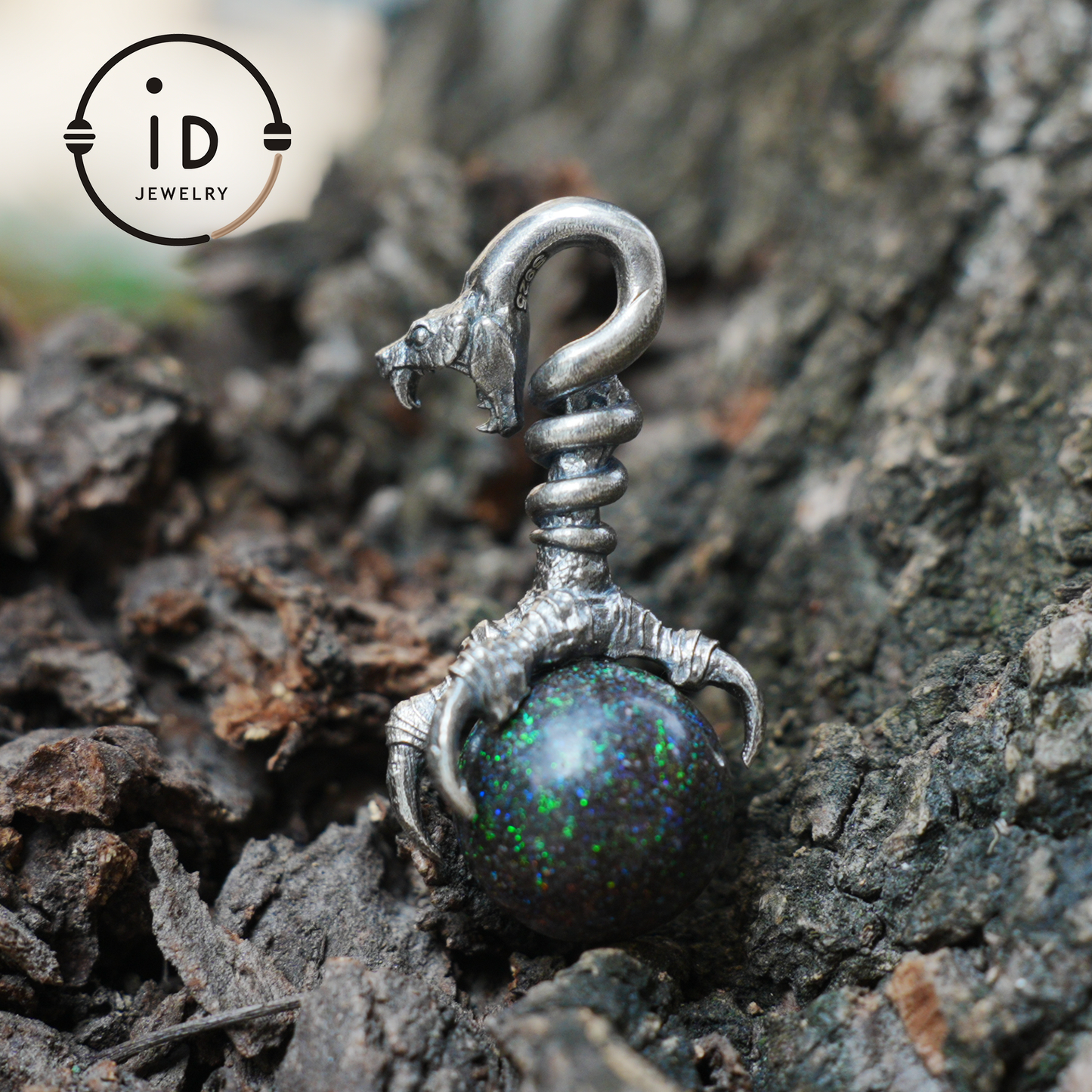 Gothic Dragon Claw Pendant with Opal Stone, Oxidized Silver Jewelry, Mystical Talisman for Men, Birthday Gift Idea