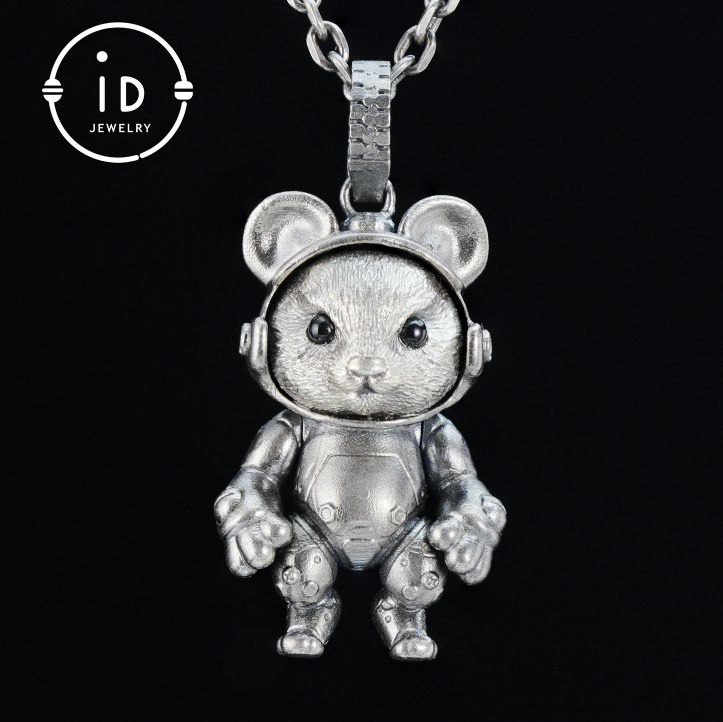 Silver Pendant with Black Onyx, Movable Animal Figure Necklace, Gothic Jewelry for Men and Women, Birthday Gift Unisex