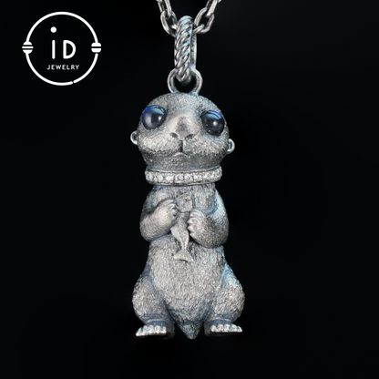 Gothic animal pendant with labradorite and zirconia in 925 silver, handmade vintage necklace in fairytale style, gift for her