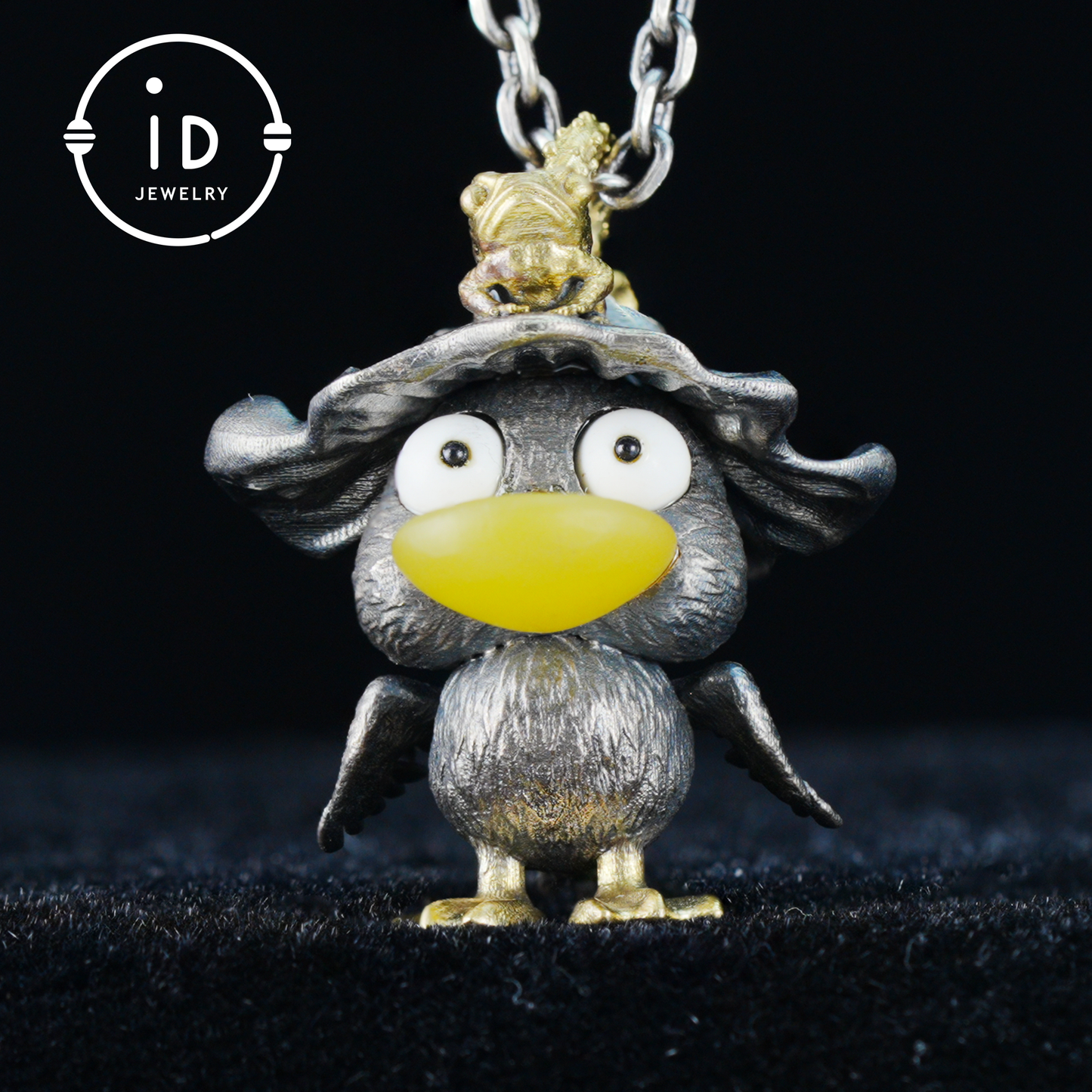 Fairy Tale Silver Pendant with Yellow Agate, White Howlite, Black Onyx and Bronze Accents, Handcrafted Jewelry Gift Idea for Her