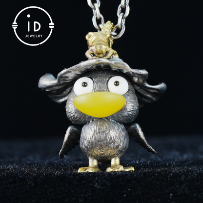 Fairy Tale Silver Pendant with Yellow Agate, White Howlite, Black Onyx and Bronze Accents, Handcrafted Jewelry Gift Idea for Her