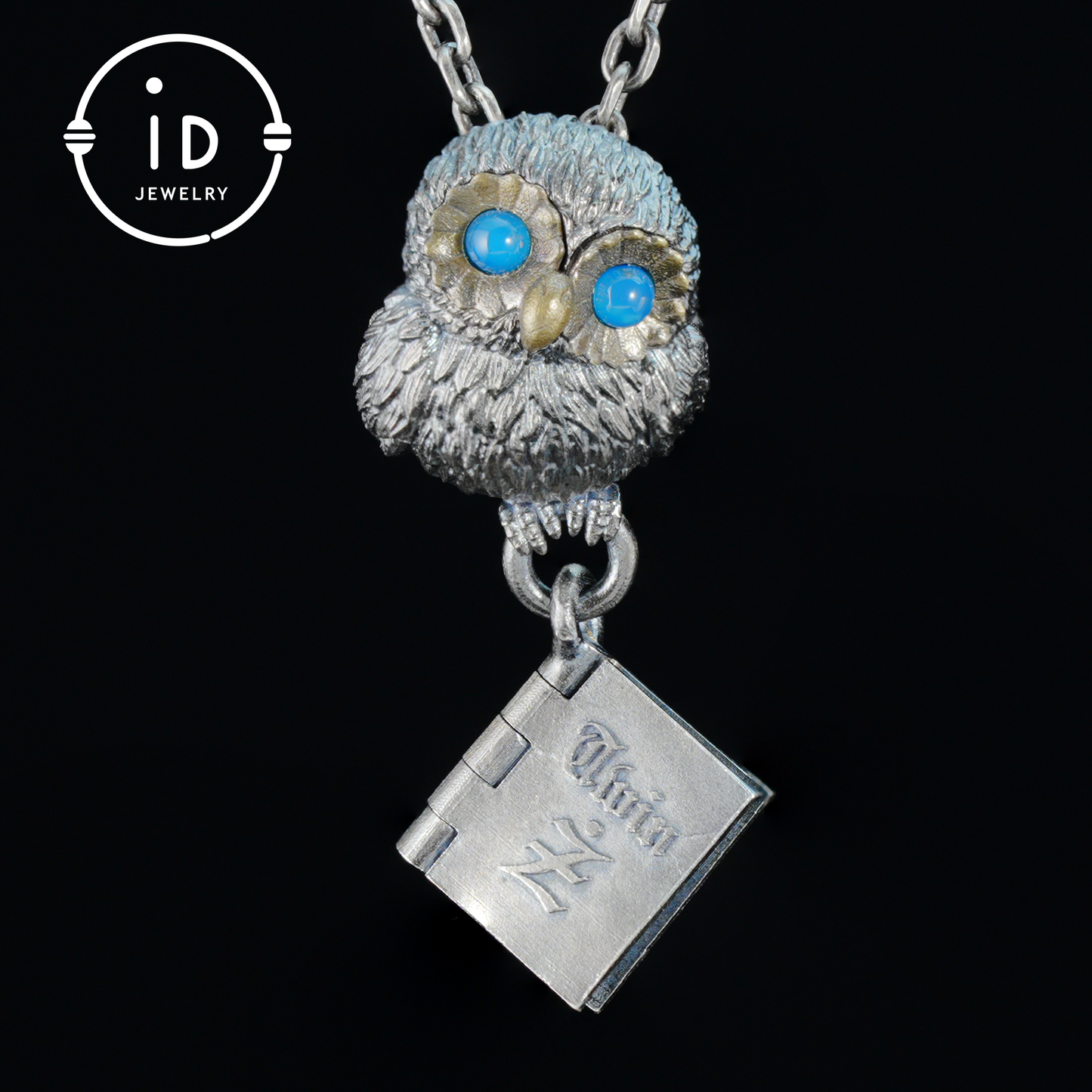 Owl Pendant with Blue Chalcedony in Oxidized 925 Silver Necklace Gothic Totem Jewelry Handmade Gift for Women Men Birthday Christmas