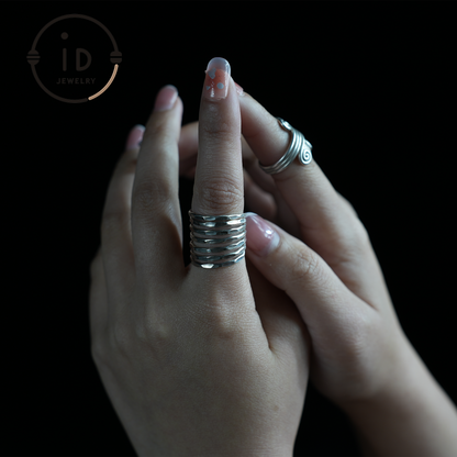 Handgefertigter Silberring, Mehrschichtiger Boho Ring, Verstellbarer minimalistischer Unisex Ring, Vintage Statement Schmuck