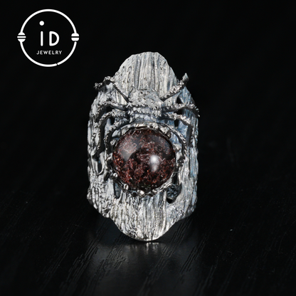 Phantom Quartz Spider Ring in 925 Silver, Adjustable Gothic Totem Statement Jewelry, Natural Stone Gift for Men and Women