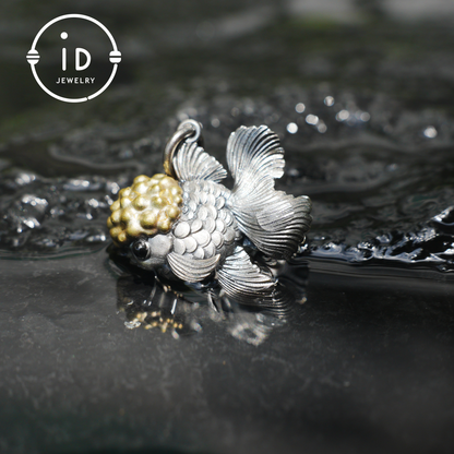 Goldfish Pendant in 925 Sterling Silver with Agate and Brass, Handmade Animal Jewelry in Fairytale Style, Talisman Necklace Gift for Her