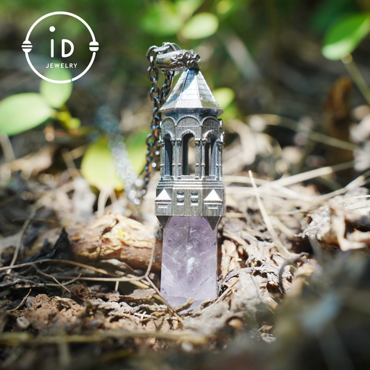 Amethyst Pendant 925 Silver, Gothic Tower Necklace, Statement Jewelry Totem Talisman, Gift for Her, Birthday Jewelry Idea