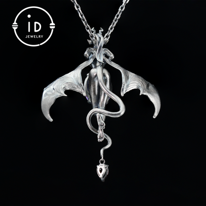 Handgefertigte Halskette mit Dämonenflügel-Anhänger aus Silber | Mystischer Banshee-Schmuck als Symbol für Stärke, Kraft und Mysterium | Einzigartiges Geschenk für Sie