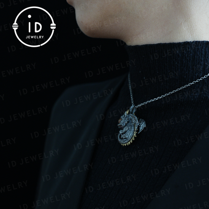 Handmade Dragon Pendant | Gothic Silver Amulet | Mystic Eyes and Wings | Fantasy Jewelry
