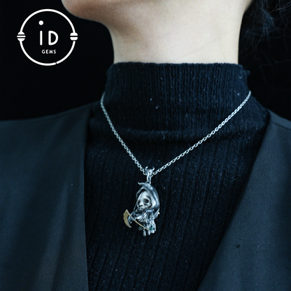Handgefertigter Sensenmann-Anhänger | Gotisches Skelett-Amulett | Silberanhänger | Fantasy-Kunstschmuck 