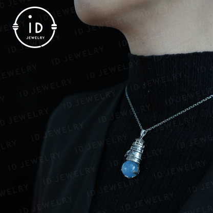 Handmade Lighthouse Pendant | Gothic Amulet with Aquamarine | Mystic Ravens | Magical Protection Jewelry | Vintage Fantasy Style